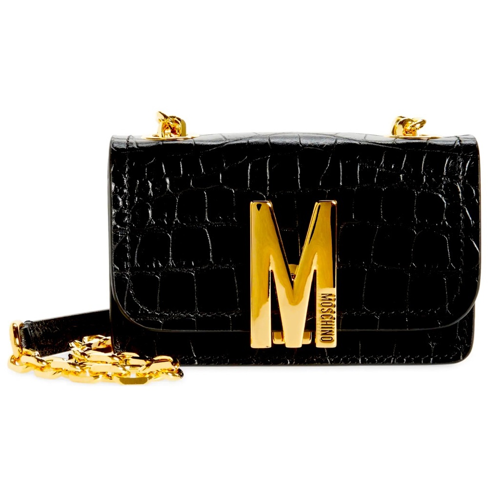 Moschino Croc Embossed Leather Shoulder Bag